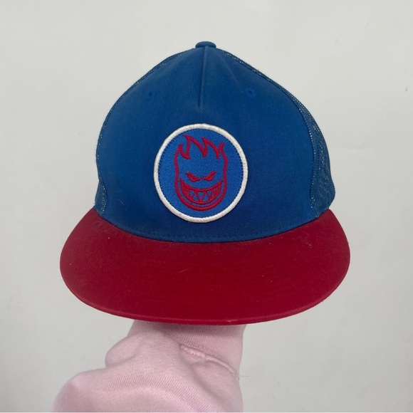 Vintage 90s Spitfire Firehead Mesh Hat Cap Snapback Blue Red Skate Surf - Picture 1 of 8